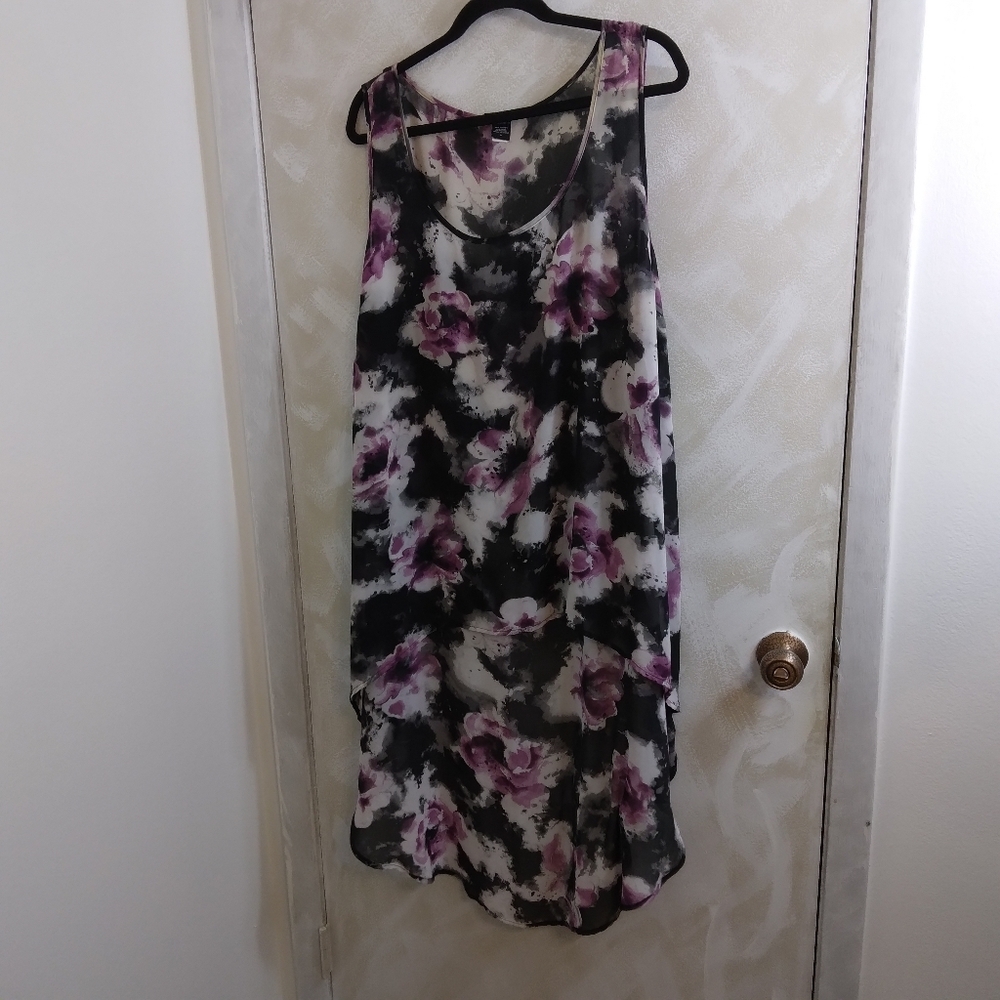 3X Torrid Hi Low Tank Sleeveless Sheer Scoop Neck Purple Black Grey